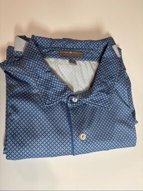 Peter Millar Blue Micro-Pattern Long Sleeve Polo